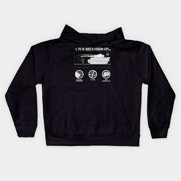 Infographics of Pz-VI Ausf. H Tiger on dark Kids Hoodie by FAawRay